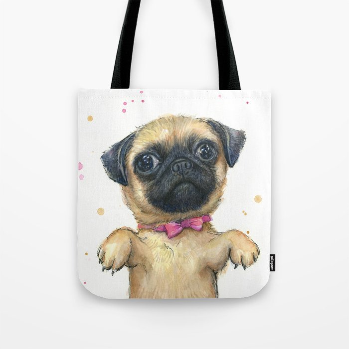 Cute Pug Puppy Dog Watercolor Painting Tote Bag By Olechka Society6 Cute Pug Puppy Dog Watercolor Painting Tote Bag