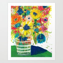 Flowers on a Green Table Art Print