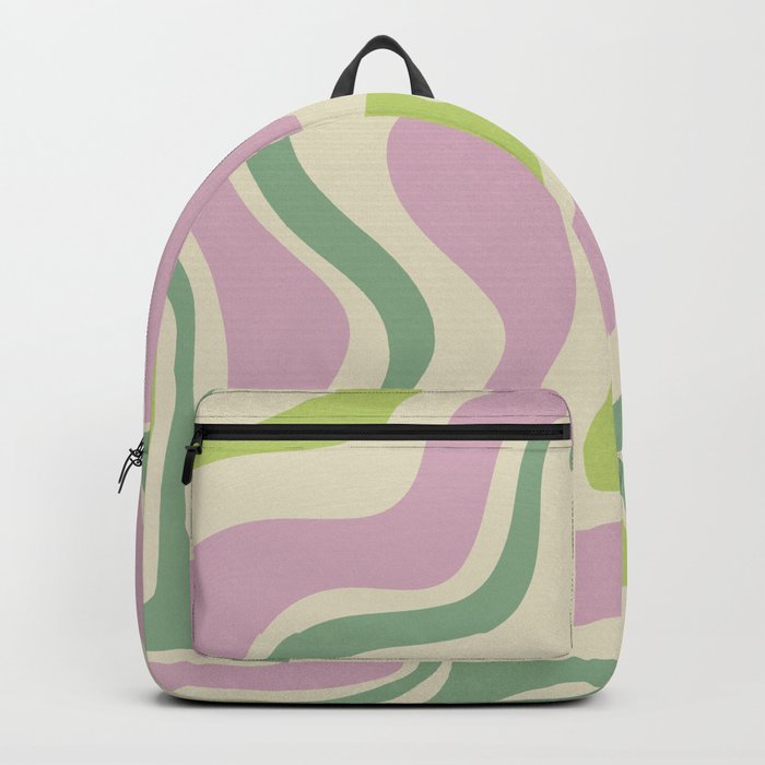 Retro Liquid Swirl Abstract Pattern in Soft Pastel Lavender Pink Lime Green Cream Backpack