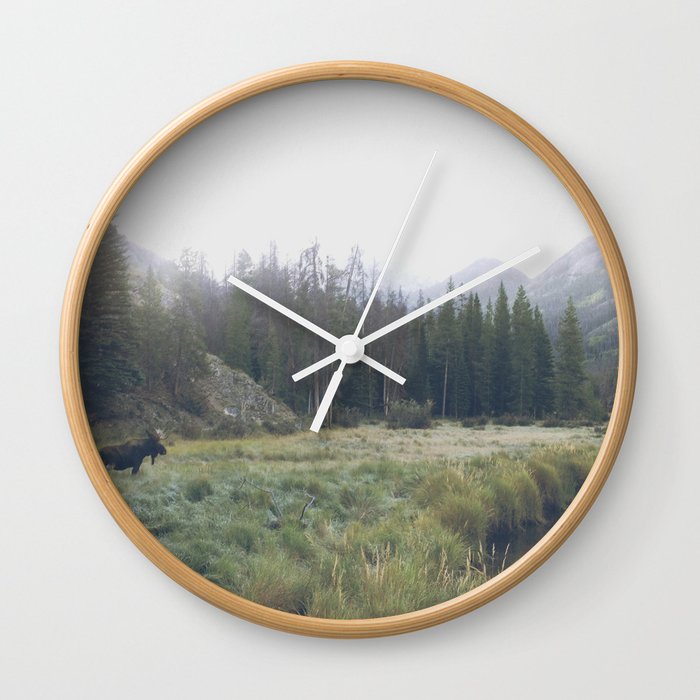 Morning Meadow Moose Wall Clock