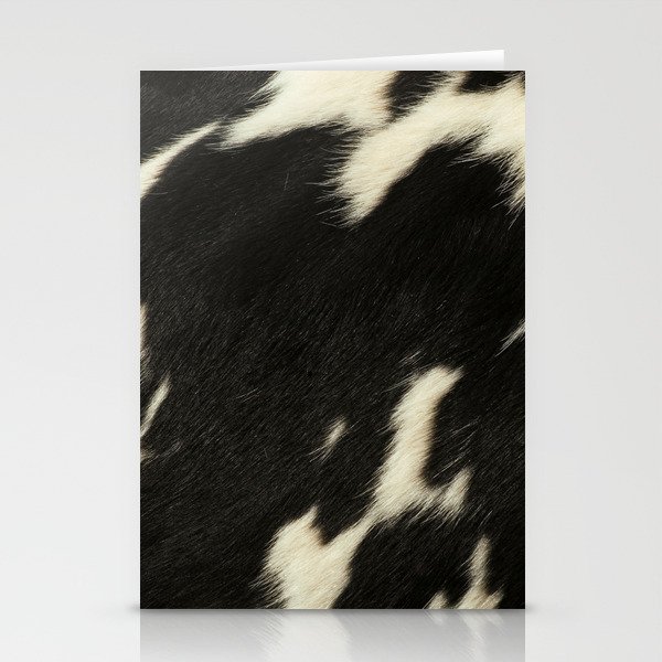 Black and White Cow Skin Print Pattern Modern, Cowhide Faux Leather Stationery Cards