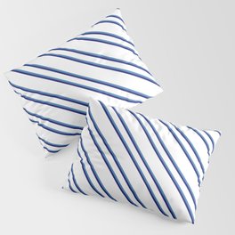 [ Thumbnail: White, Blue & Midnight Blue Colored Striped Pattern Pillow Sham ]