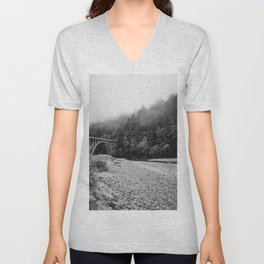 Beach and Forest | Black and White Photography | Oregon Coast Bridge V Neck T Shirt