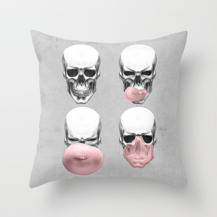 Skulls chewing bubblegum Throw Pillow