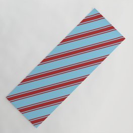 [ Thumbnail: Sky Blue & Red Colored Stripes Pattern Yoga Mat ]
