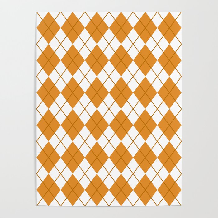 Orange And White Seamless Argyle Pattern Poster