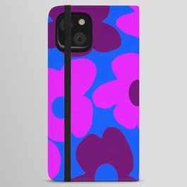 Large Pink and Purple Retro Flowers Blue Background #decor #society6 #buyart iPhone Wallet Case