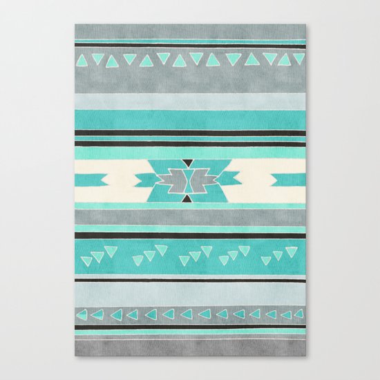Rustic Tribal Pattern in Teal, Charcoal and Cream Canvas Print