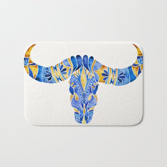 Water Buffalo Skull – Navy & Gold Bath Mat