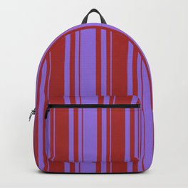 [ Thumbnail: Purple and Brown Colored Lines Pattern Backpack ]