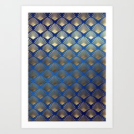 Art Deco Pattern | Gatsby Blue Gold Metallic Art Print