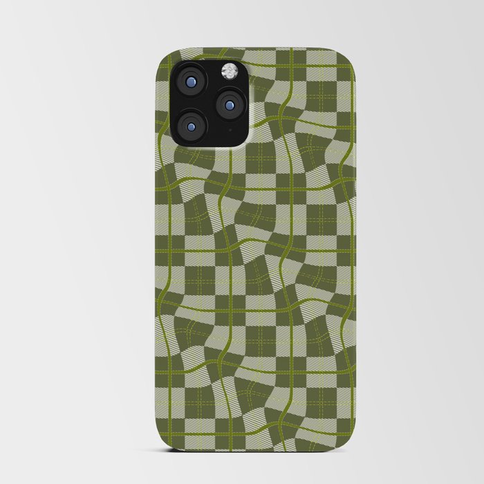 Warped Checkerboard Grid Illustration Olive Garden Green iPhone Card Case