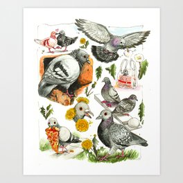Pigeons & Dandelions Art Print