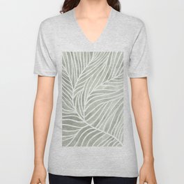 Sage green leaf line art V Neck T Shirt