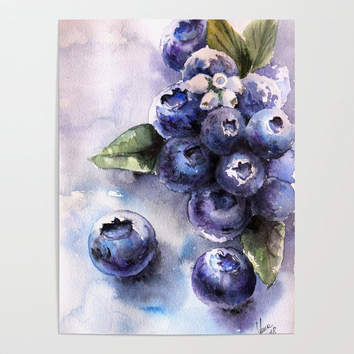 Watercolor Blueberries - Food Art Poster