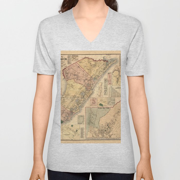 Map Of Cape May 1872 V Neck T Shirt