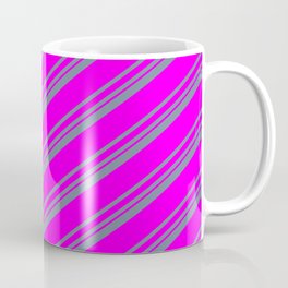 [ Thumbnail: Light Slate Gray and Fuchsia Colored Lines/Stripes Pattern Coffee Mug ]