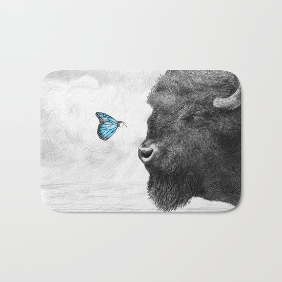 Bison and Butterfly (square format) Bath Mat