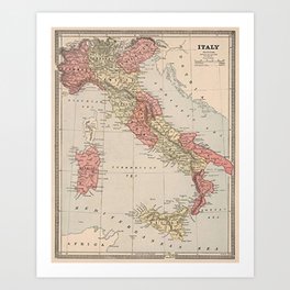 Vintage Italy Map 1883 Art Print