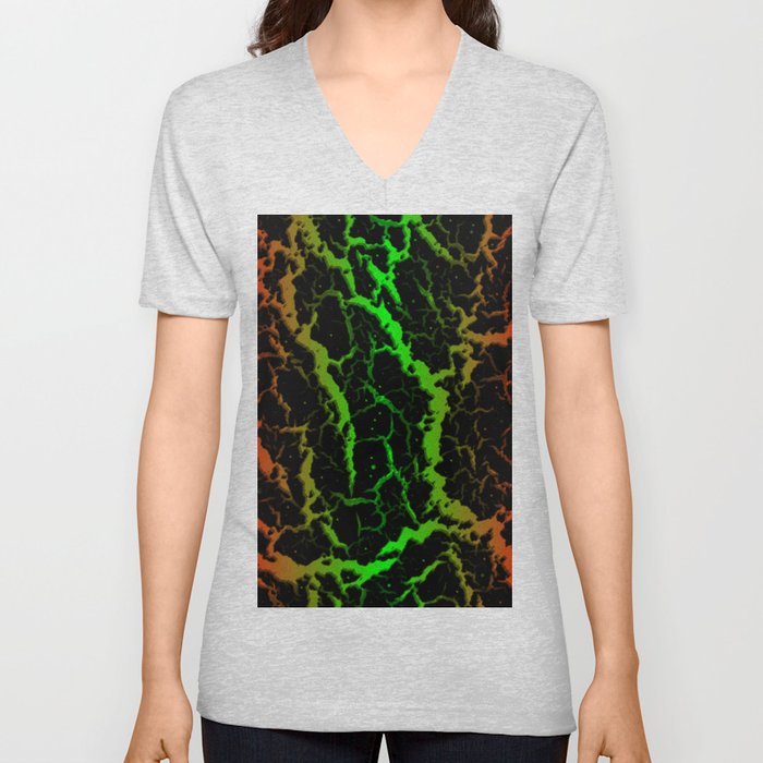 Cracked Space Lava - Red/Green V Neck T Shirt
