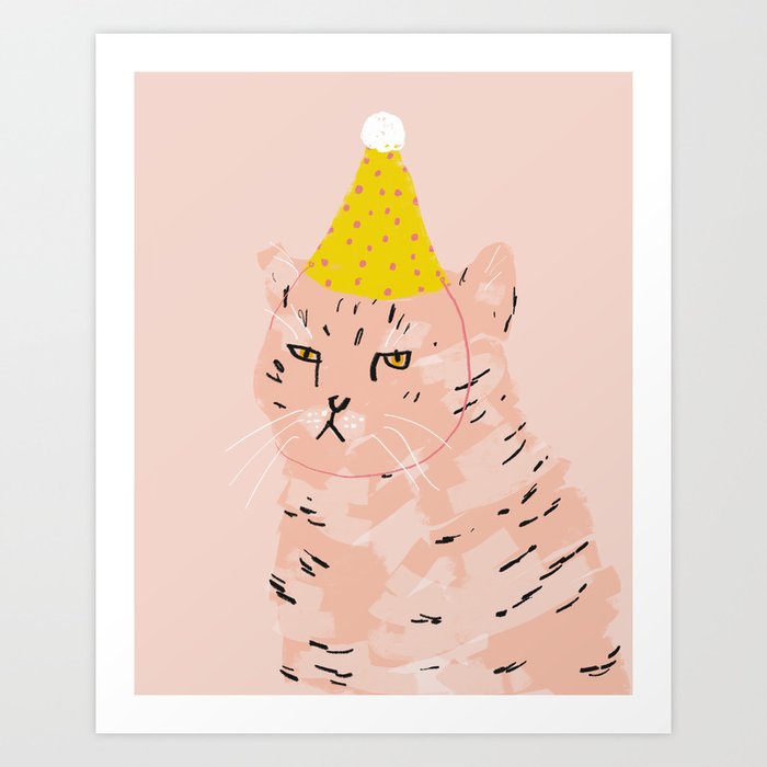 Party Cat Art Print by frankieprintco Society6