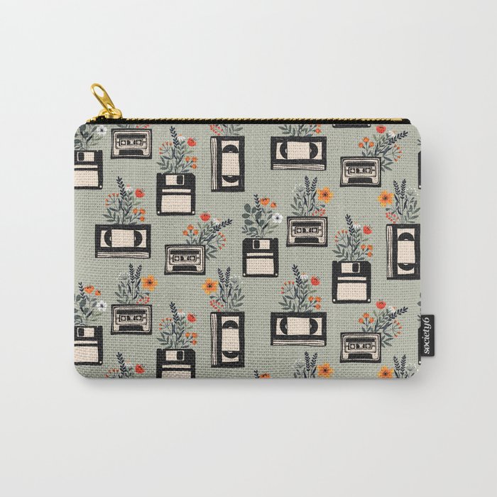 Fun retro VHS, Floppy and Cassette Pattern Carry-All Pouch