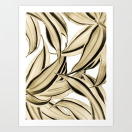 Dracaena Tropical Leaves Pattern Gold Black #1 #tropical #decor #art #society6 Art Print