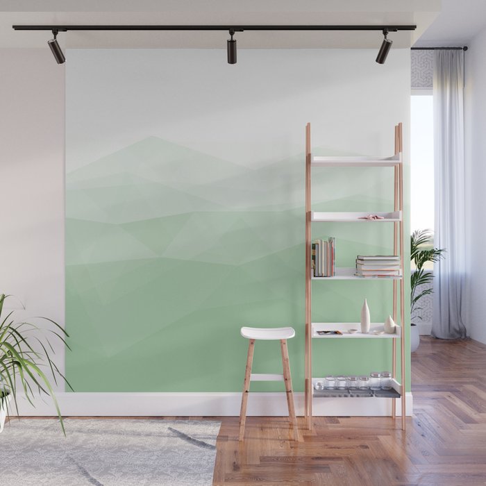 Spring In Big Sur - Soft Green Geometric Abstract Wall Mural