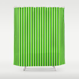 [ Thumbnail: Grey, Green, and Chartreuse Colored Striped/Lined Pattern Shower Curtain ]