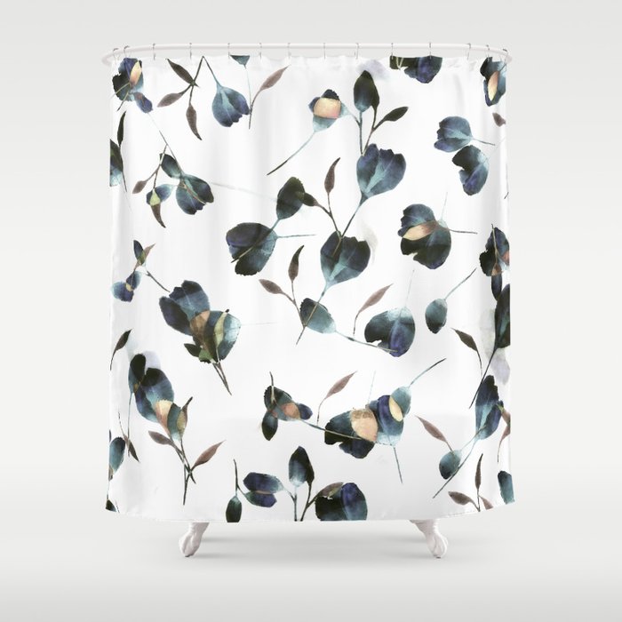 Blue Watercolor Wildflowers Shower Curtain