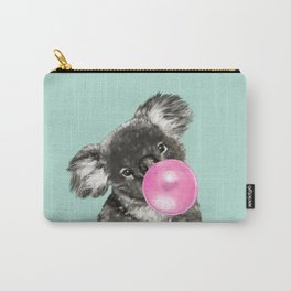 Playful Koala Bear with Bubble Gum in Green Carry-All Pouch