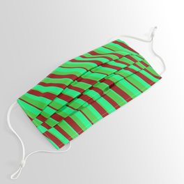 [ Thumbnail: Green, Lime Green & Dark Red Colored Stripes/Lines Pattern Face Mask ]