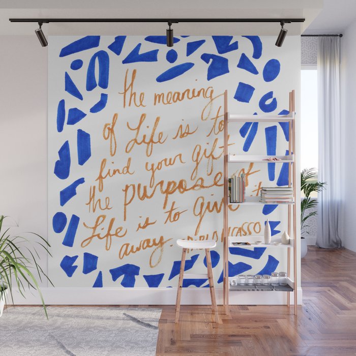 Picasso Quote in Cobalt and Gold Wall Mural