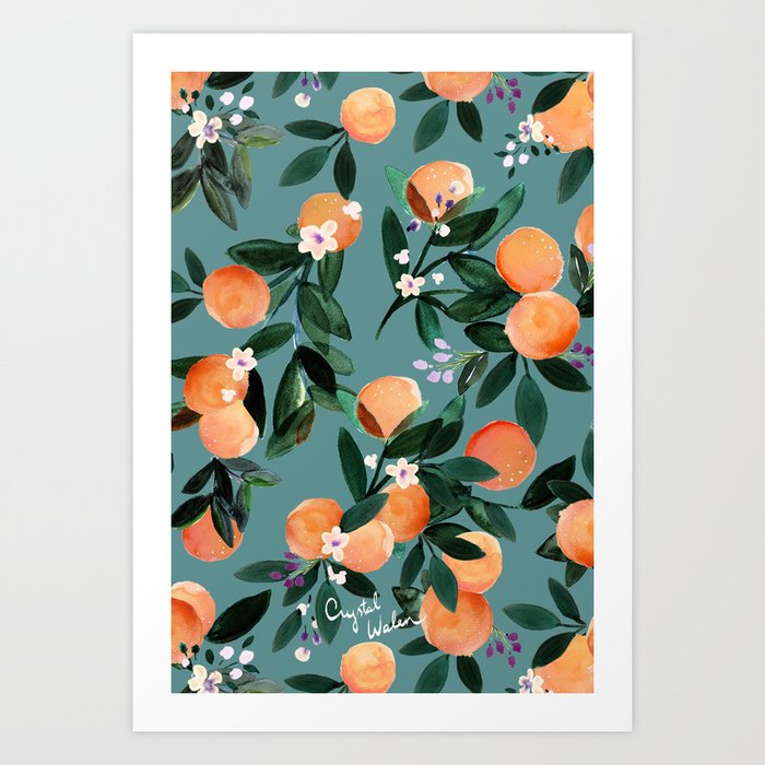 Dear Clementine - oranges teal by Crystal Walen Art Print