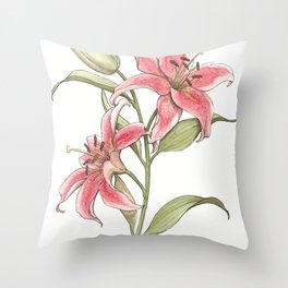 Pink Watercolor Lilies Throw Pillow