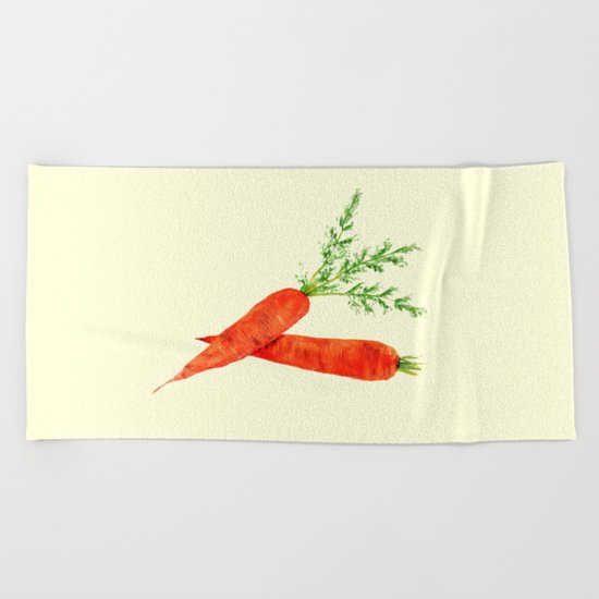 orange carrot watercolor painting Beach Towel