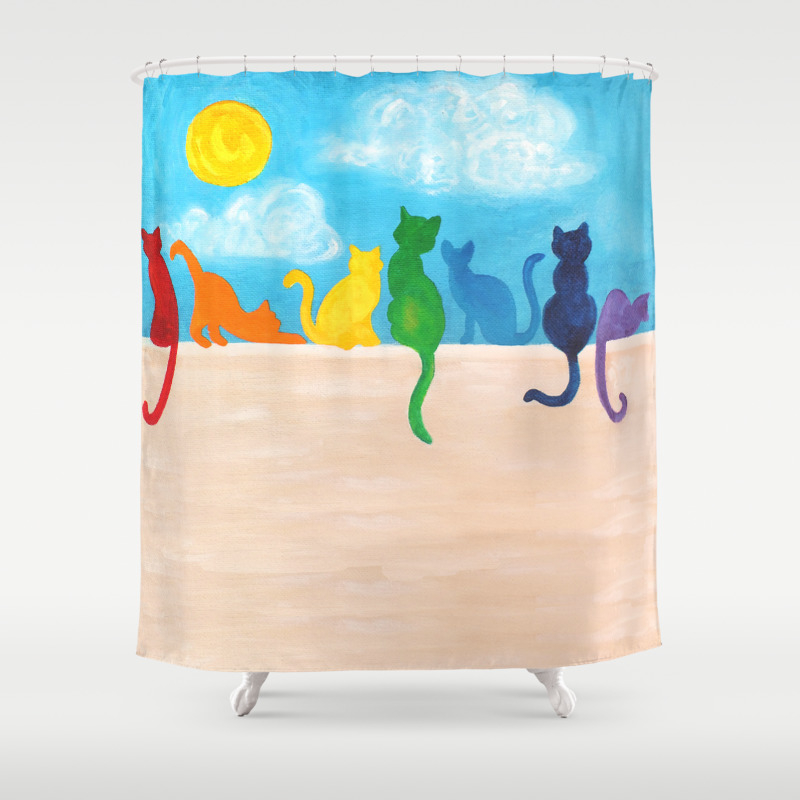 Rainbow Cats On A Wall Shower Curtain By Njoyart Society6