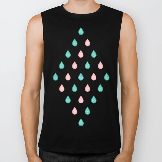 Turquoise and coral raindrops Biker Tank