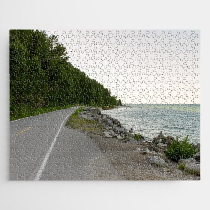 Lake Michigan and a Bicycle only Highway on Mackinac Island Jigsaw Puzzle