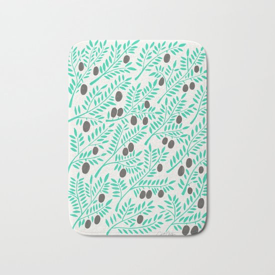 Olive Branches – Turquoise & Black Palette Bath Mat