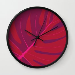 Only One Monstera Leaf in Red And Purple Colors #decor #society6 #buyart Wall Clock