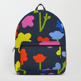Colorful 80’s Summer Flowers On Navy Blue Backpack