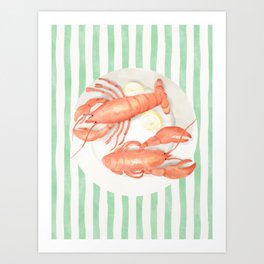 Red lobsters on a plate Art Print