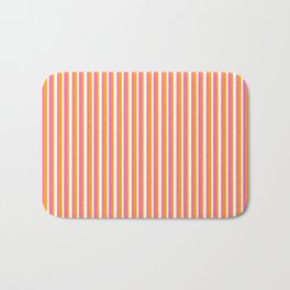 [ Thumbnail: Orange, Hot Pink, and White Colored Striped Pattern Bath Mat ]