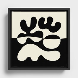 Mid Century Modern Organic Abstraction 235 Black and Ivory White Framed Canvas
