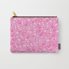 Kawaii Menhera on Pink Carry-All Pouch | Medical, Graphicdesign, Digital, Harajuku, Scary, Guro, Pastelgoth, Needles, Creepycute, Popart 
