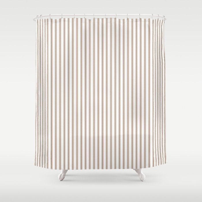 Mattress Ticking Narrow Striped Pattern in Dark Brown and White Shower Curtain