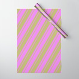 [ Thumbnail: Violet and Dark Khaki Colored Lines Pattern Wrapping Paper ]