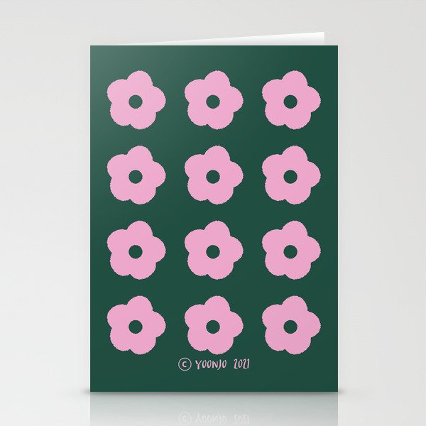 Pink cute flowers. Flowers that harmonize with patterns. pink and green. Stationery Cards