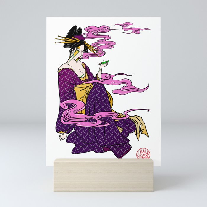 Bijinga - Smoking woman in kimono Mini Art Print